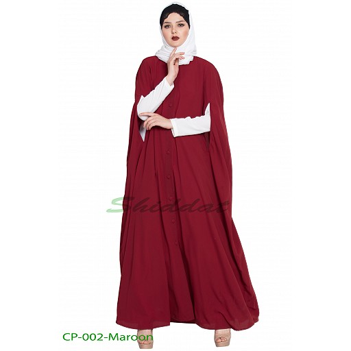 Front open Cape with inner abaya-Maroon-off white